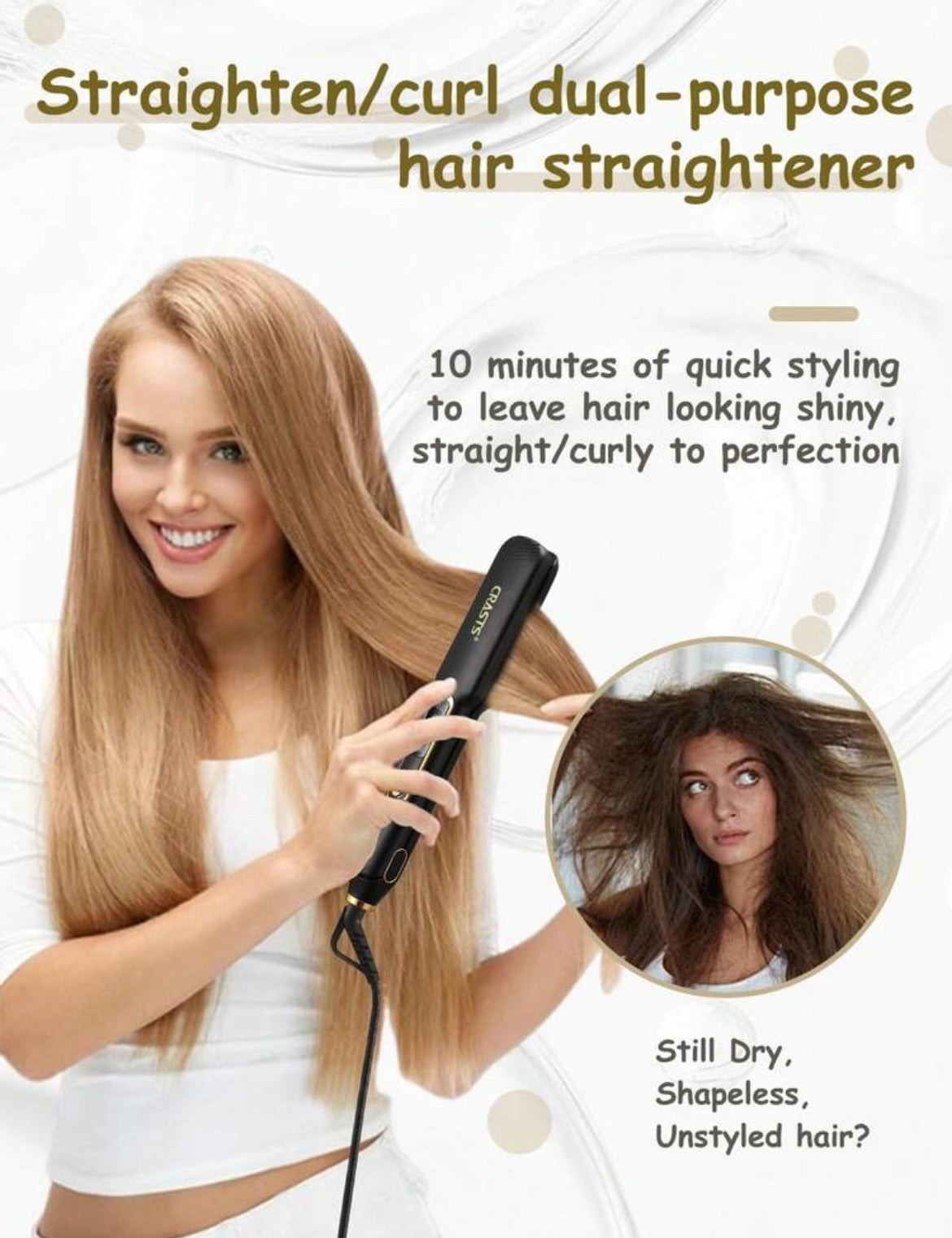 CRASTS flat iron hair straightener ,fast heating and quick LED display