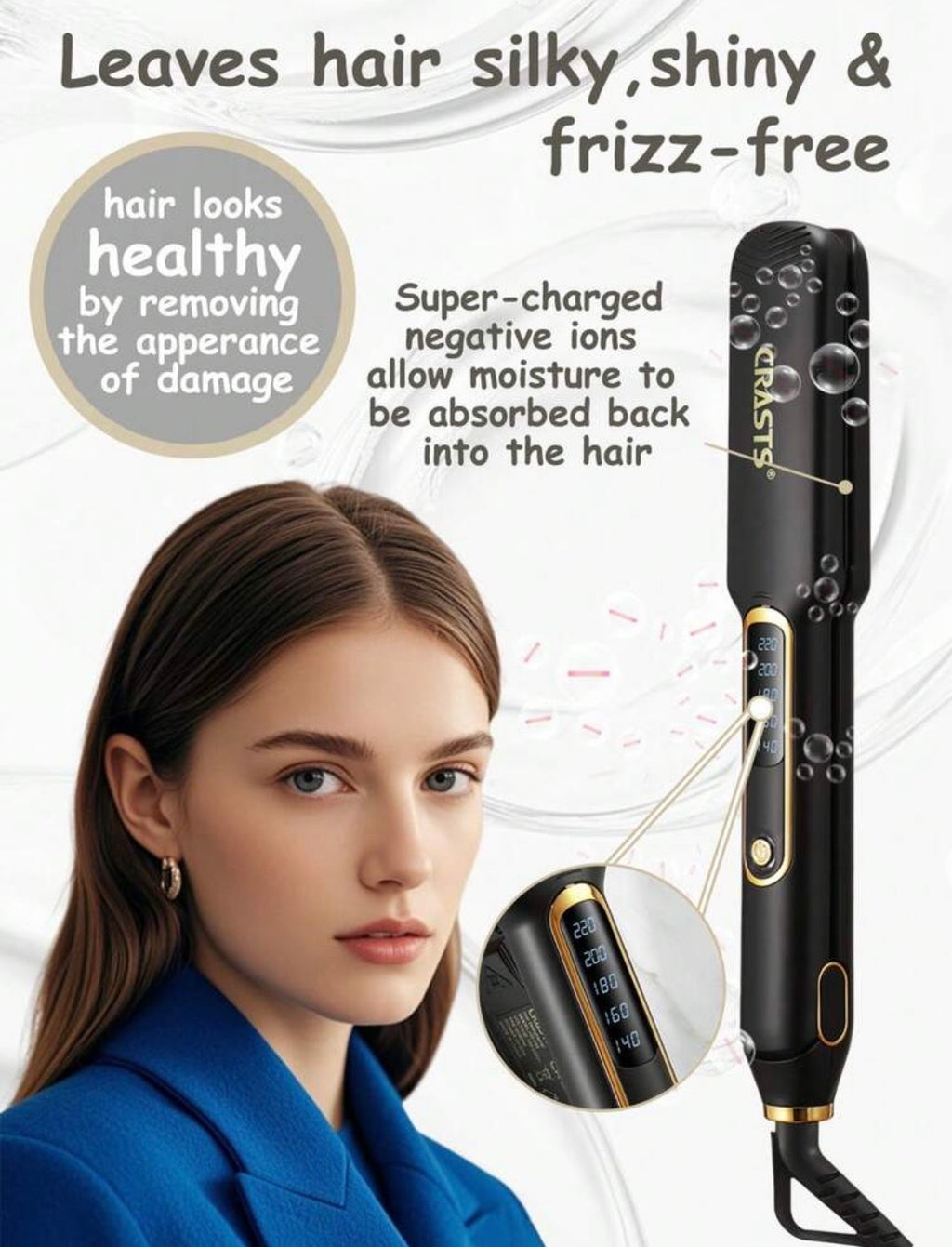 CRASTS flat iron hair straightener ,fast heating and quick LED display
