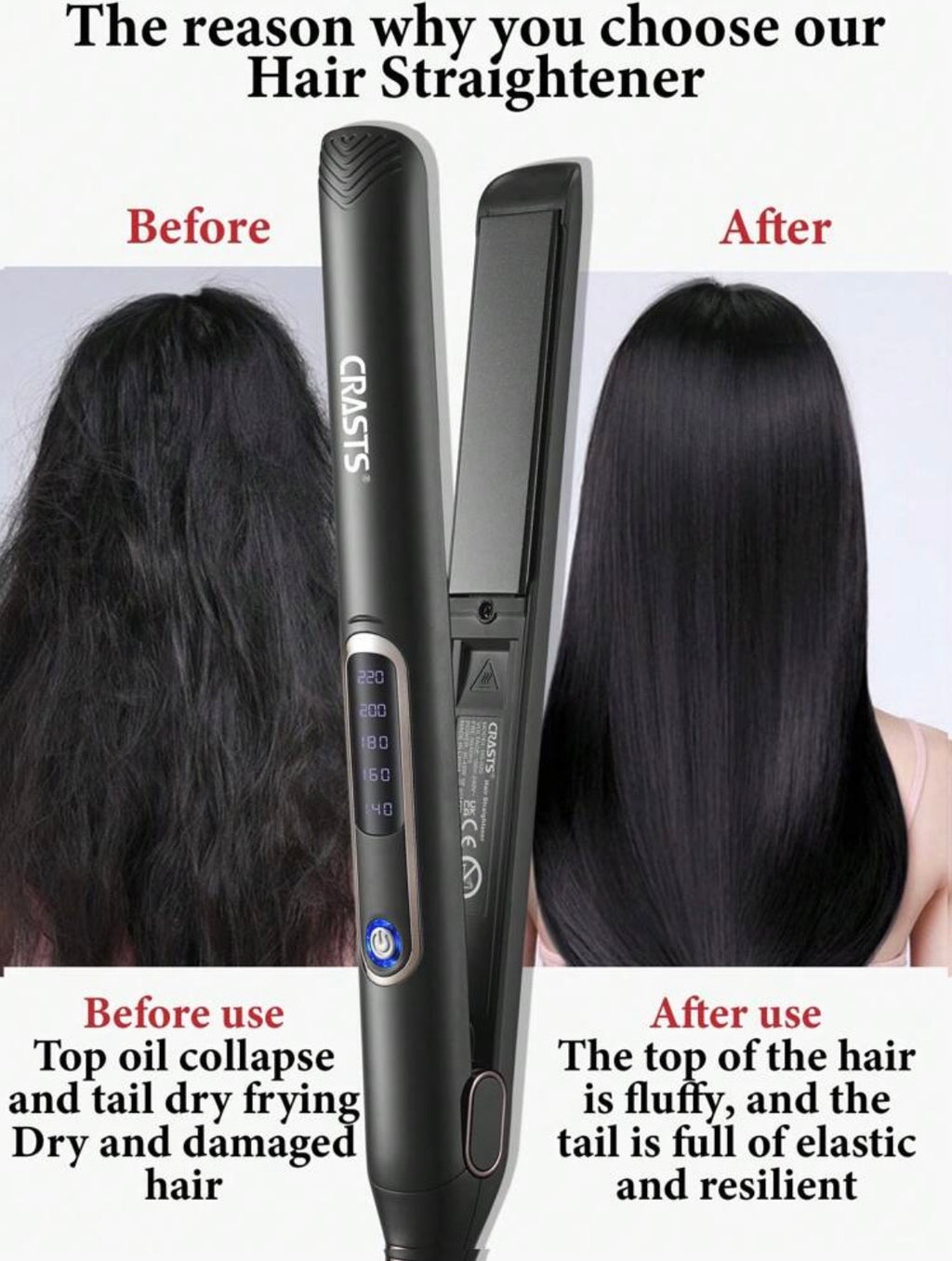 CRASTS Rapid heating titanium alloy flat iron hair straightener