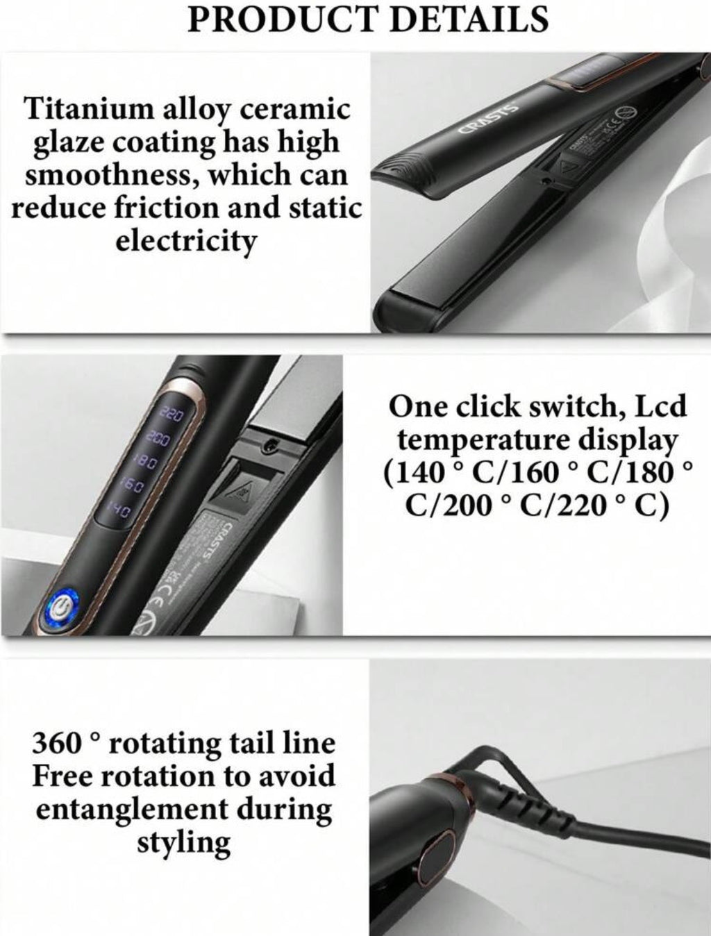 CRASTS Rapid heating titanium alloy flat iron hair straightener