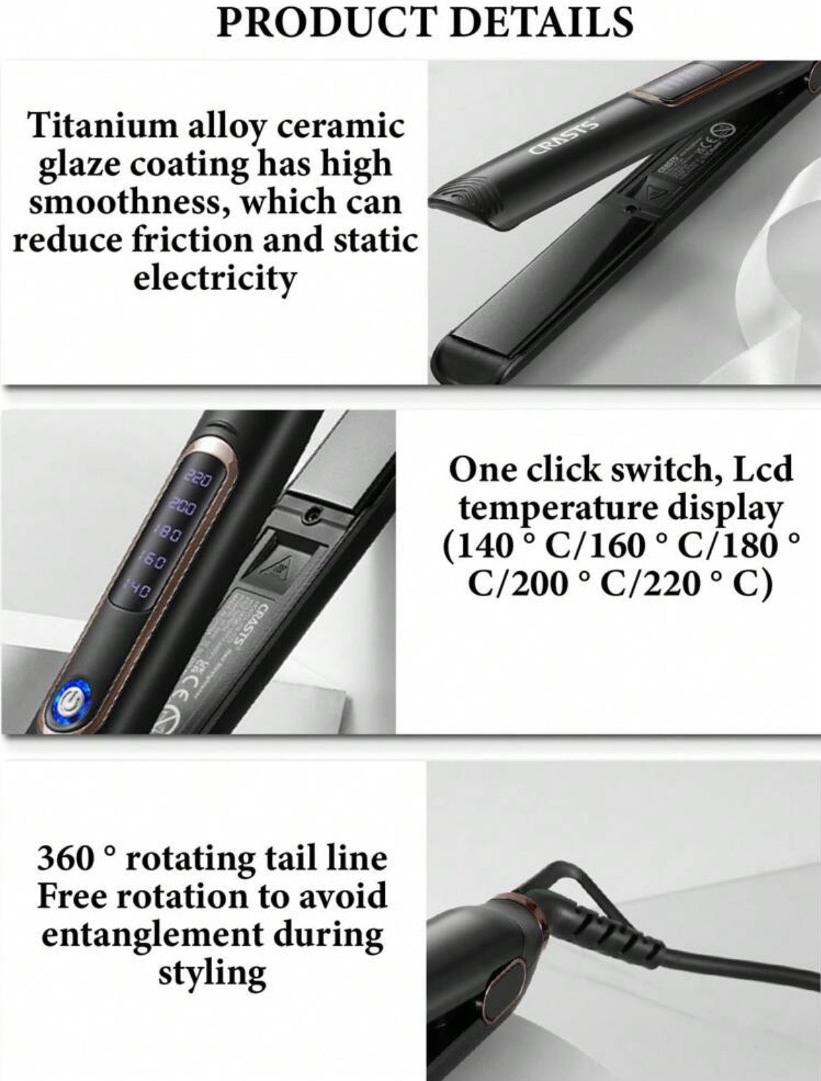 CRASTS Rapid heating titanium alloy flat iron hair straightener
