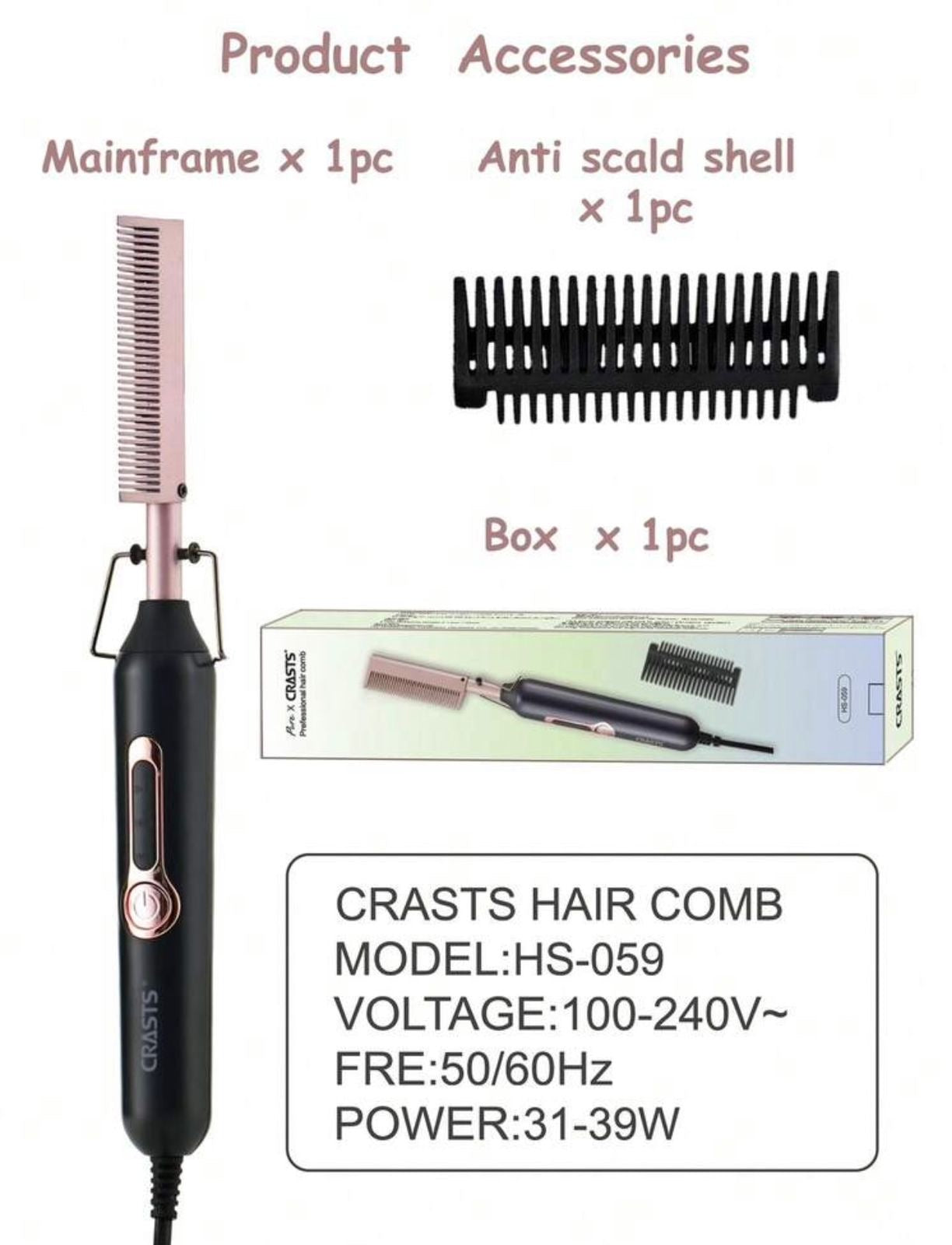 CRASTS Electric hair comb,wet & dry use