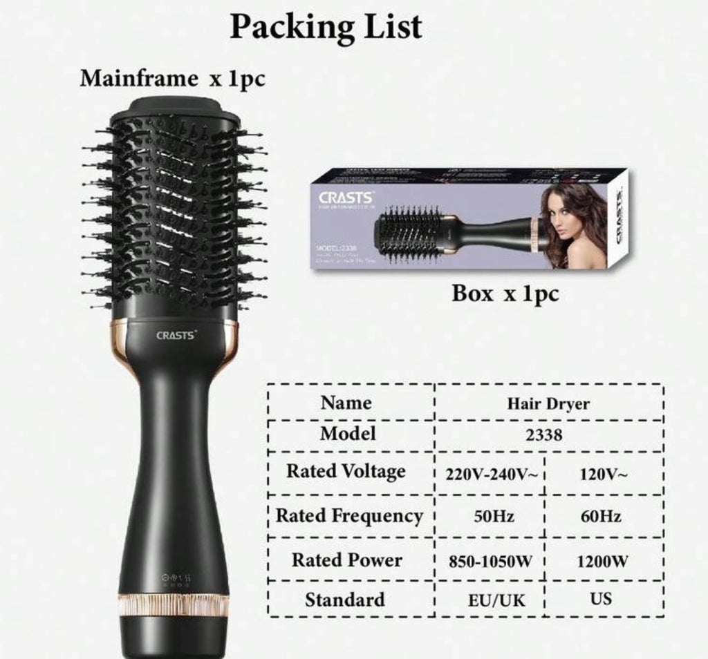 CRASTS Hair Dryer Brush, 3-Speed Temperature And Airflow Settings, Volumizing, Straight & Wavy Styling, 2-In-1 Blow Dryer And Brush