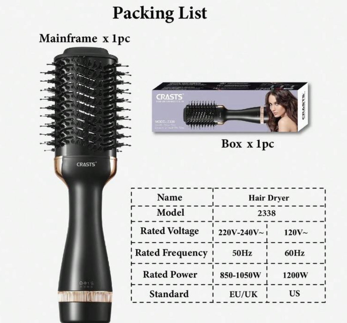 CRASTS Hair Dryer Brush, 3-Speed Temperature And Airflow Settings, Volumizing, Straight & Wavy Styling, 2-In-1 Blow Dryer And Brush