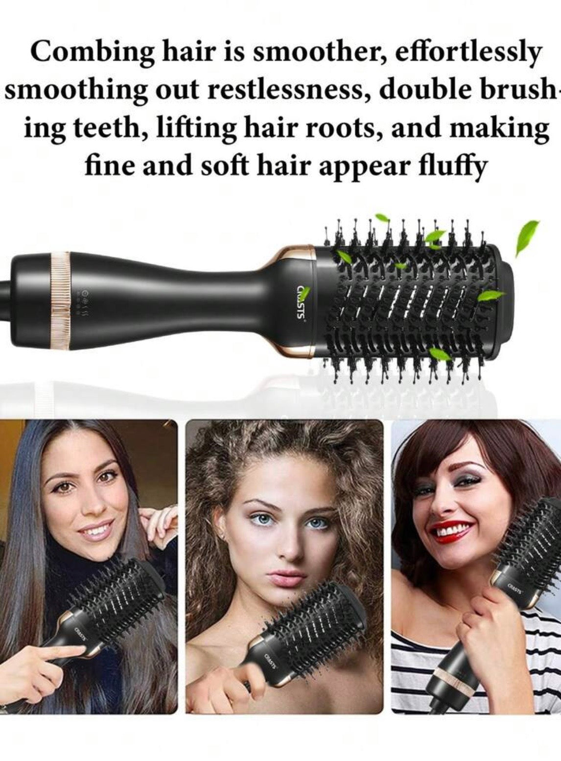 CRASTS Hair Dryer Brush, 3-Speed Temperature And Airflow Settings, Volumizing, Straight & Wavy Styling, 2-In-1 Blow Dryer And Brush
