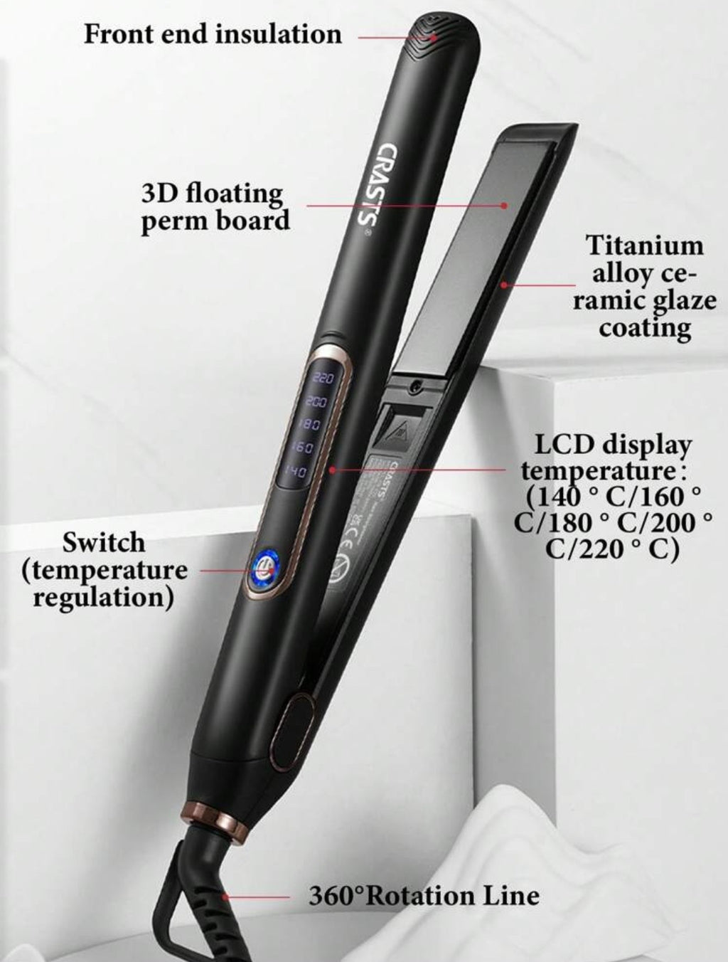 CRASTS Rapid heating titanium alloy flat iron hair straightener