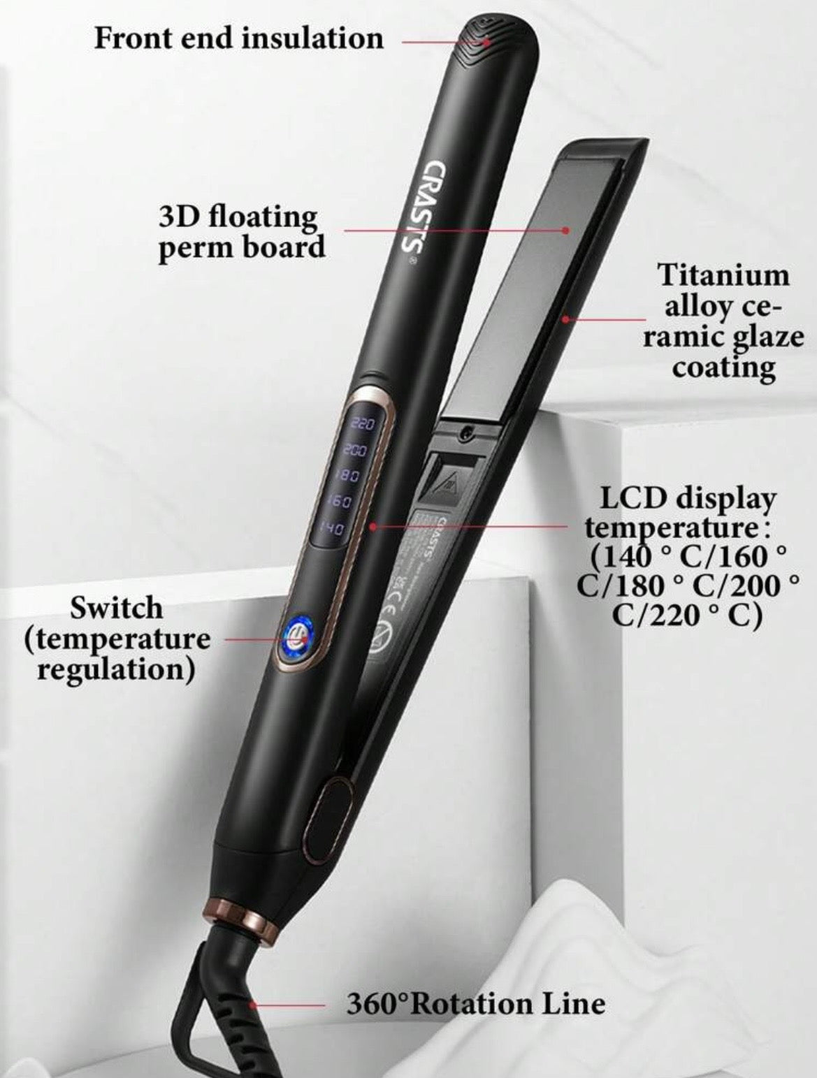 CRASTS Rapid heating titanium alloy flat iron hair straightener